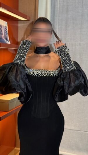 Beaded corset with neck piece and skir