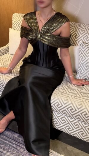 Alternative view of Skirt with side slits and a train, paired with a corset.